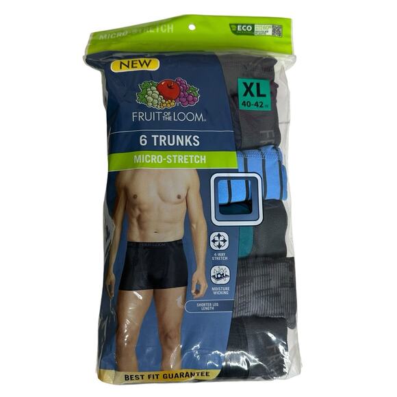 Fruit of the Loom Men's XL 40-42 Micro-Stretch Trunk Boxer Briefs 6 Pack - Picture 1 of 6